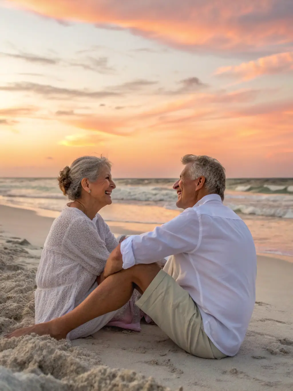 A serene image of a couple enjoying a peaceful sunset on a beach, symbolizing the relaxation and freedom that comes with a well-planned retirement, used to illustrate the peace of mind benefit.